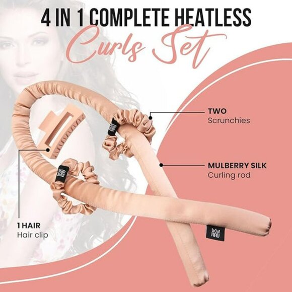 KAV Silk Heatless Curling Rod with Clip and Scrunchie Set, 4pcs set - Picture 3 of 5